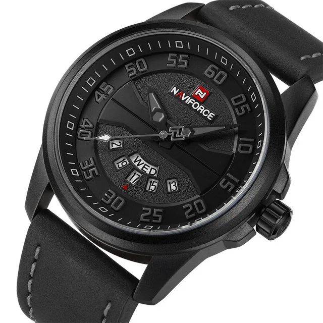 Роскошный бренд NAVIFORCE мужские модные повседневные часы Мужские кварцевые часы мужские с кожаным ремешком армейские военные спортивные наручные часы - Цвет: black black