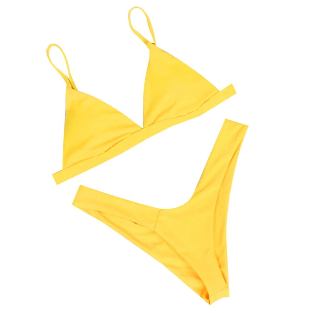 

sexy bikini 2019 Pure color Camisole Adjustable Rear buckle Breast pad Swimming bikinis set swimwear women swimsuit biquini mayo