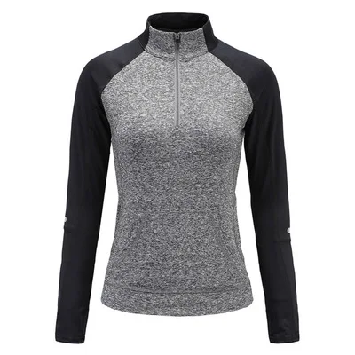 Женская спортивная куртка на молнии с длинным рукавом для бега, дышащая толстовка, спортивные костюмы для фитнеса, рубашки для йоги, тренировочное спортивное пальто, светоотражающее - Цвет: Grey