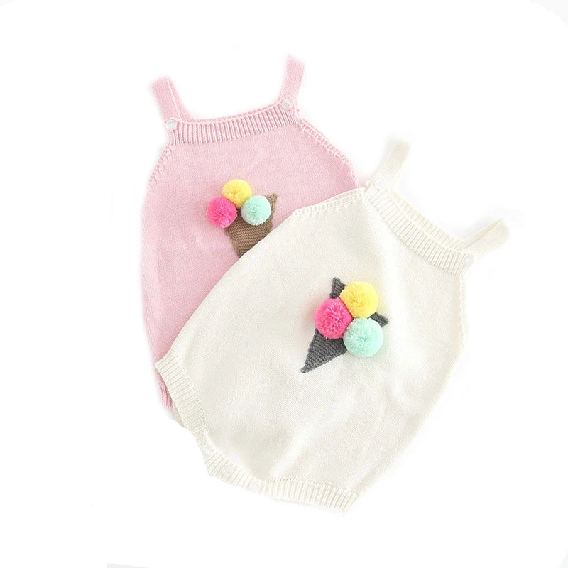 

Knitted Baby Clothes Newborn Baby Romper Girl Cotton Ice Cream Pompom Baby Jumpsuits Sleeveless Baby Girls Romper Boys Jumpsuit