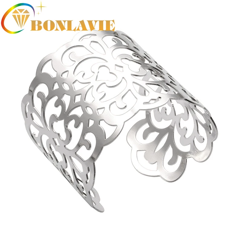 Lovely Hollow Big Wide font b Bracelets b font Bangles for Women font b Gold b