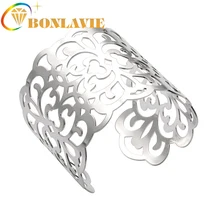 Lovely Hollow Big Wide Bracelets & Bangles for Women Gold Color Open Bangle Flower Love Cuff Bracelet Men Fashion Jewelry