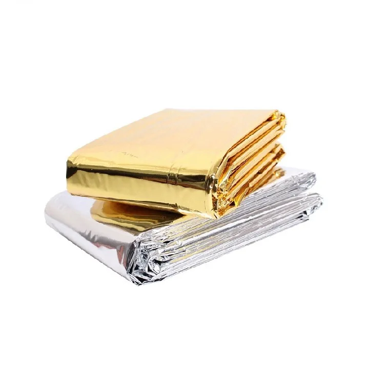 Al aire libre Camping impermeable de rescate de emergencia manta de supervivencia salvar la vida de aluminio térmica de la primera ayuda aislamiento térmico manta de Mylar