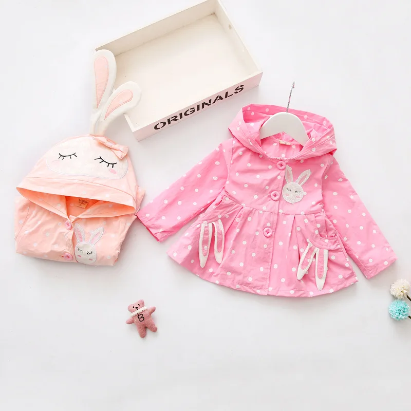14 Bibihou Baby Girls Jacket Clothes 2017 Spring Cotton Sweet Newborn Bow Cartoon Rabbit Hooded Windbreaker For Jackets & Coats