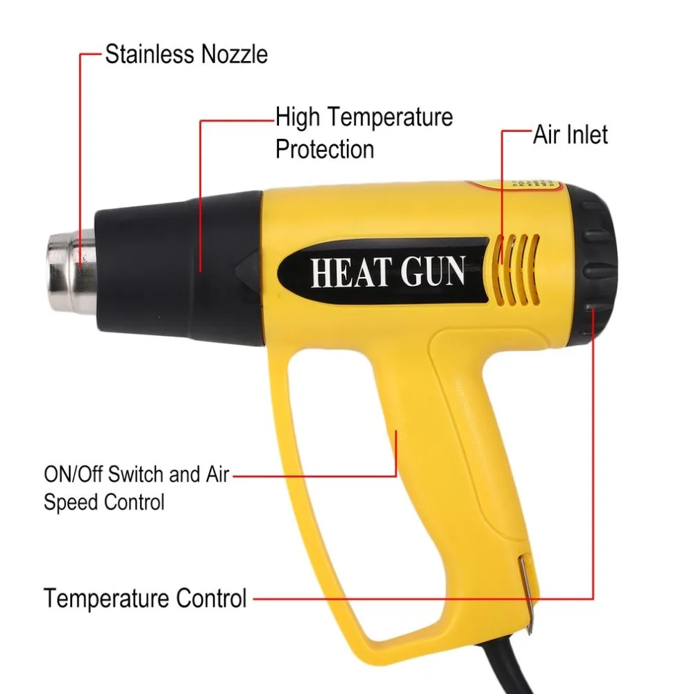 620B 2000 Вт ЕС вилка цифровой ЖК Электрический горячий воздух Тепловая пушка температурный вентилятор регулируемая термоусадочная краска для зачистки переделки DIY инструмент насадка