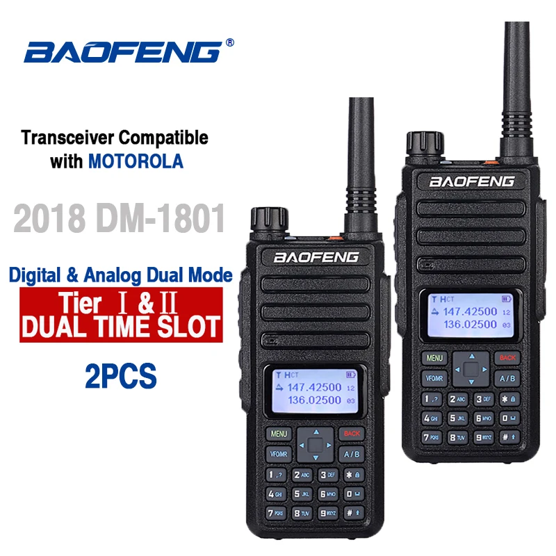 2 шт. Baofeng DM-1801 Ham Радио двухканальные рации 10 км УКВ Dual Time слот DMR цифровой аналоговый двухстороннее КВ трансивер