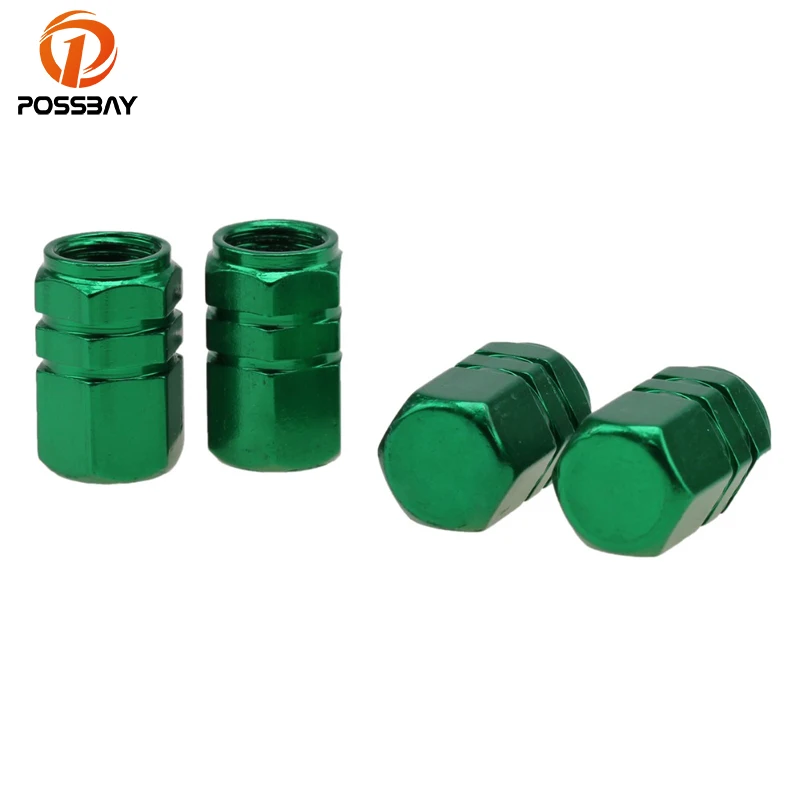 POSSBAY Green Aluminum Car Wheel Tire Valves Tyre Stem Air Caps