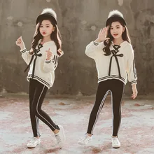 Комплект для девочек; весна г.; Детские комплекты одежды для девочек; осенние детские толстовки с капюшоном; свитер и обтягивающие леггинсы; спортивные костюмы для подростков