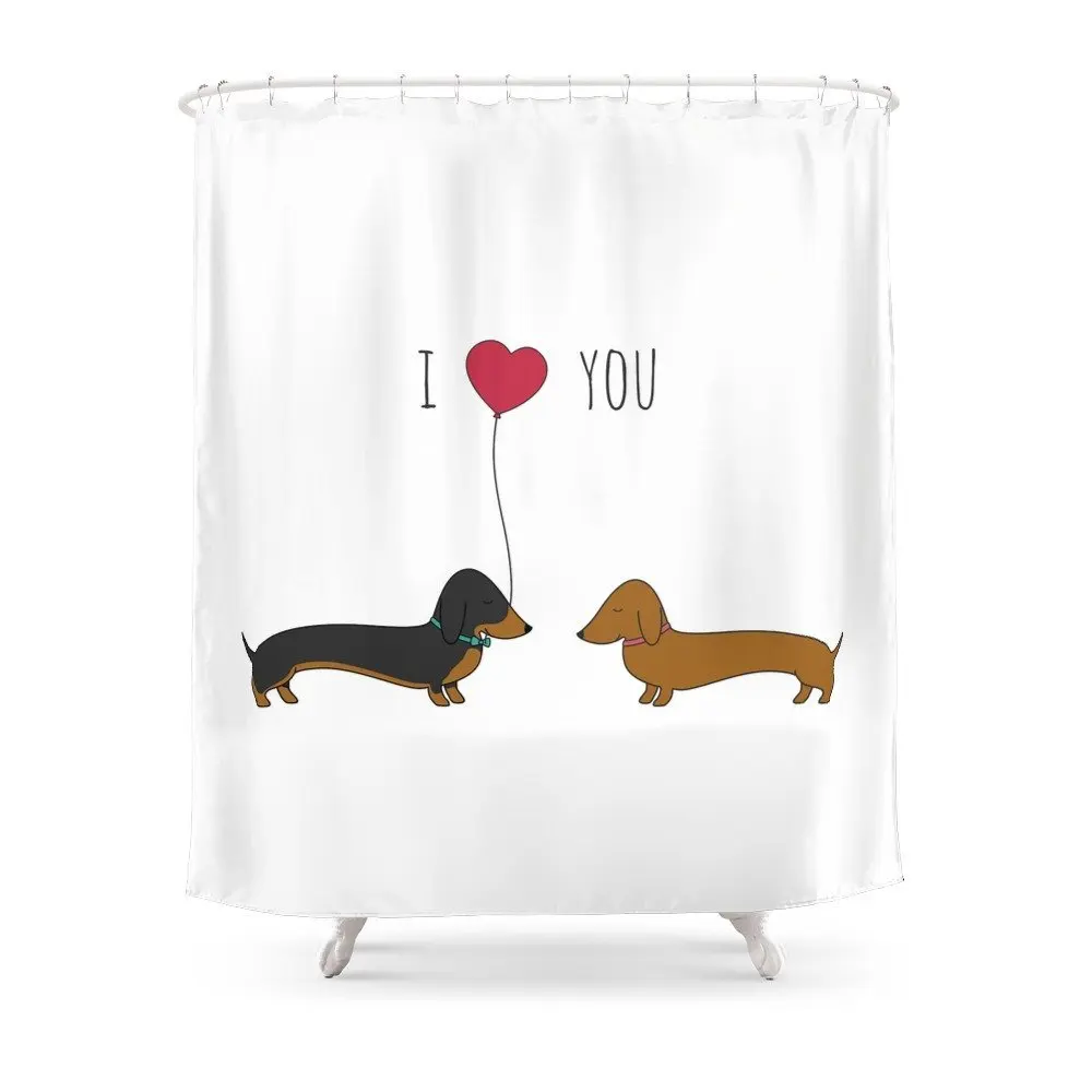 Душевая занавеска с надписью LOVE DACHSHUND для ванной комнаты нескользящим напольным