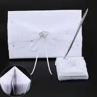 結婚式のアクセサリーダブルハートディアマンテ修飾語サテンイベントパーティーゲストブックペンはパーティー結婚式の署名ゲストブック