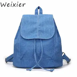 WEIXIER Новый Джинсовый холщовый женский рюкзак школьные сумки на шнурке для подростков девочек маленький рюкзак женский рюкзак Mochilas LW-53