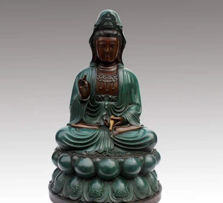 

16" China Tibet Bronze Guanyin Kwan-yin Bodhisattva Sit Brass Statue decoration bronze factory outlets