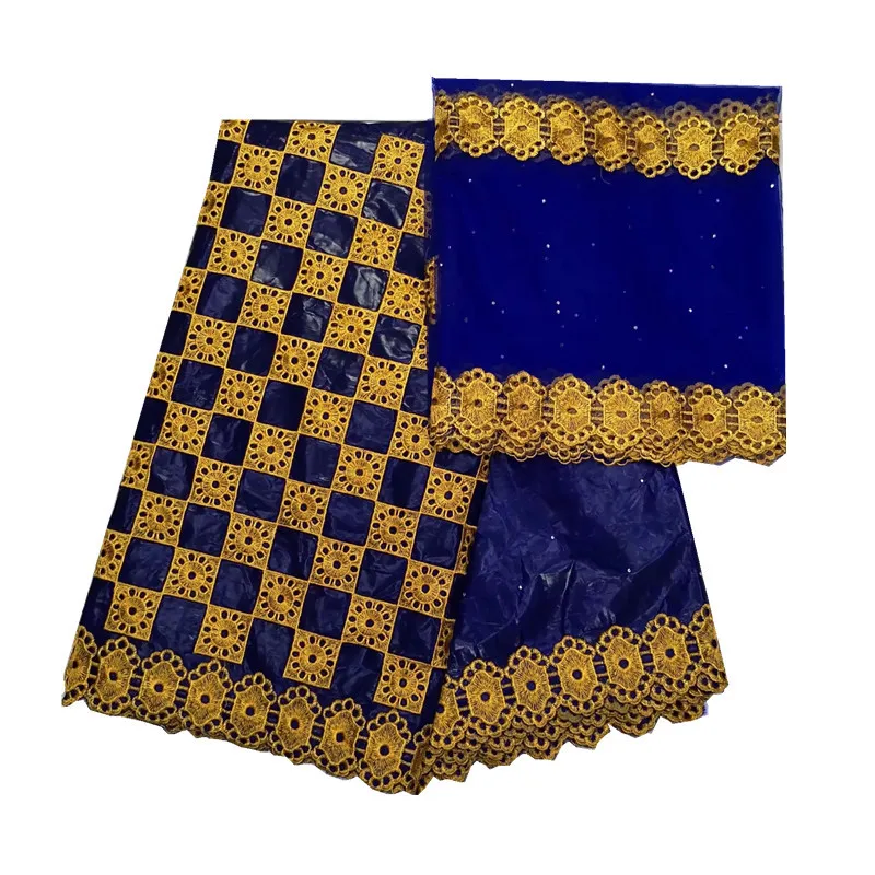 5 ярдов+ 2 ярдов индийский Базен Riche кружевная ткань с блузкой вышитая бисером золотая линия кружевная ткань для бассейна KY010710