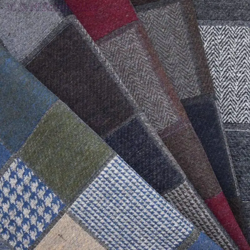 

150cm*3yards grid lattice print patched jacquar wool+polyester fabric windproof woollen fabric for fashion cloth,jacket,trousers