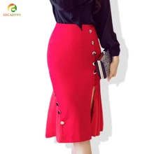 Женская юбка весна-лето, новая юбка Русалочки, Модные женские сексуальные пуговицы до колена, свадебные шифоновые юбки с вышивкой по подолу, 5XL