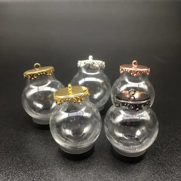 

300sets 25x15mm glass globe with silver/bronze/gold metal crown base tray jewelry necklace hollow glass orbs DIY wishing bottles
