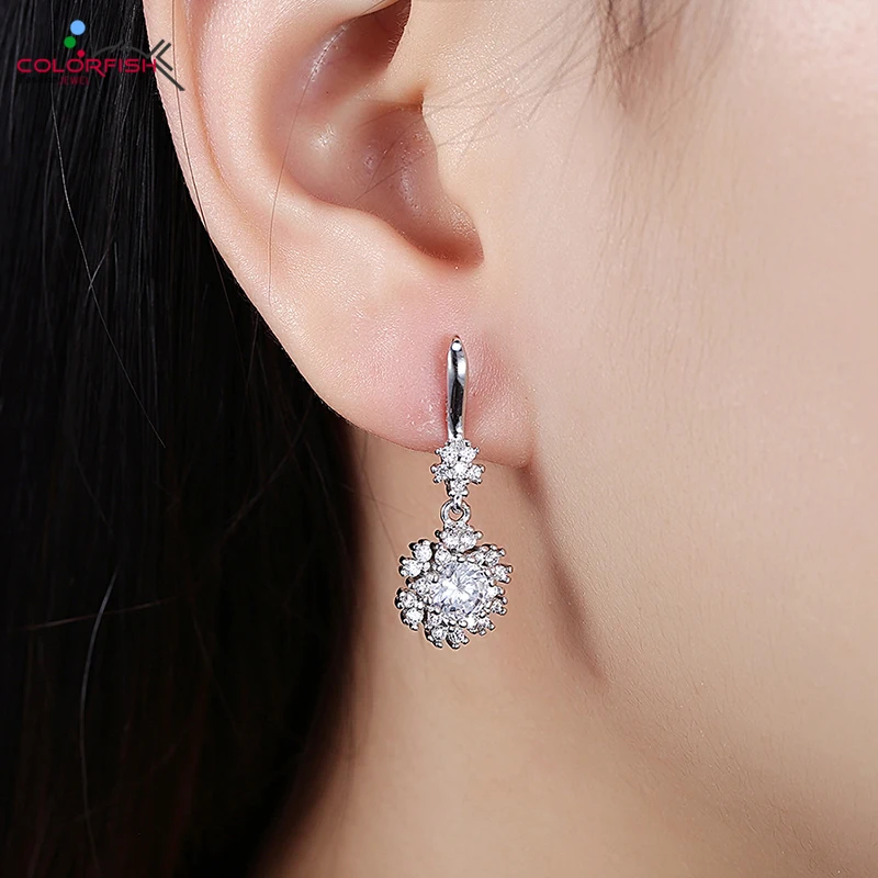 

COLORFISH Fashion Snowflakes Dangling Earrings For Women Fashion Jewelry 100% 925 Sterling Silver Cluster Zirconia Drop Earring
