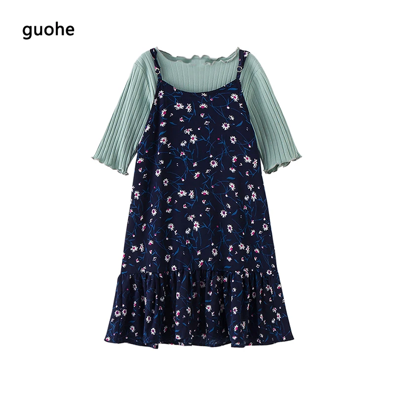 

Kids Teens Dress Summer 2018 Girl Dress T-shirt And Floral Dress 2pcs Kids Dresses For Girls Spring Clothes