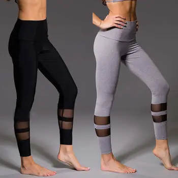 

Lady Fitness Long Leggings Stretch High Waist Trousers Solid Black Mesh Thin Summer