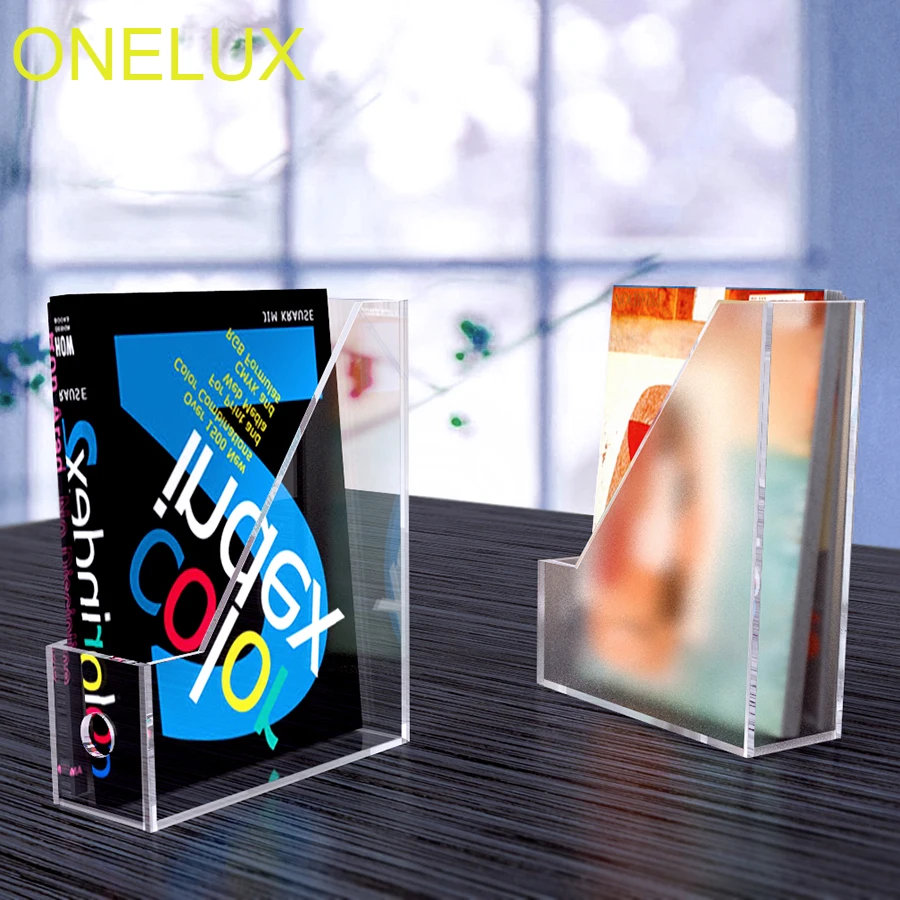 

(2PCS/LOT )Vertical Desktop Acrylic File Storage Holder, Clear Lucite Brochure Magazine Organizer
