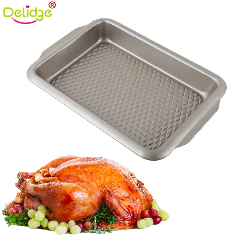 Delidge 1 pc Roast Chicken Pan Metal Nonstick Bake Roasting Pan For