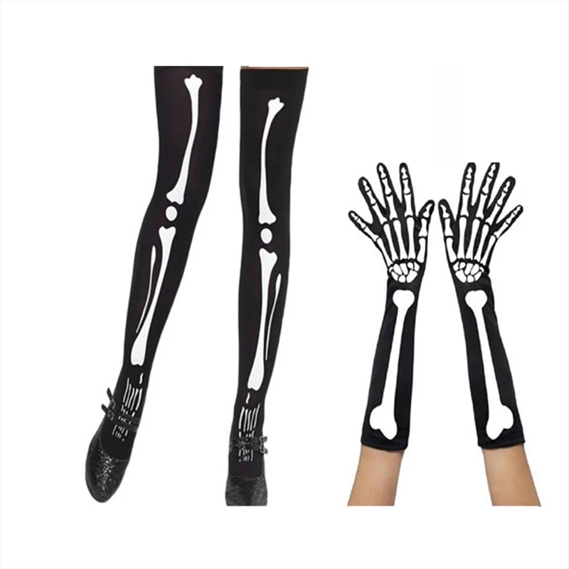 

Halloween party decoration black bone long stocking and gloves party supplies 1pair/set stocking