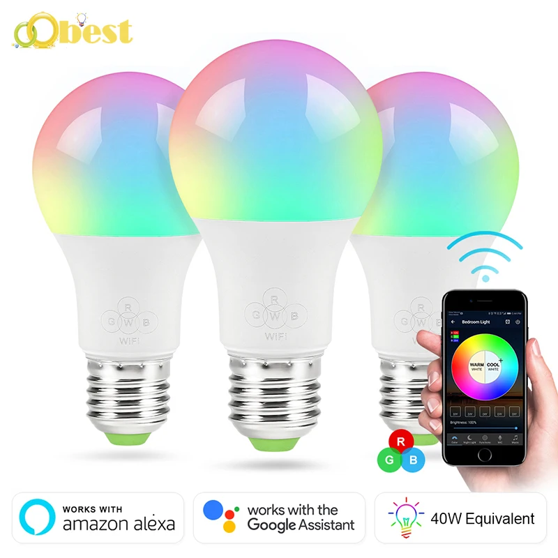 Интеллектуальная беспроводная(Wi-Fi) лампочка светодиодный светильник RGB 4,5 W/6,5 Вт электрическая лампочка с регулируемой яркостью Wake-Up совместим с Alexa и Google Assistant