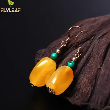 

Flyleaf Brand 100% Sterling Silver Yellow Natural Stone Dangle Earrings For Women Chinese Elements Lady High Quality Jewelery