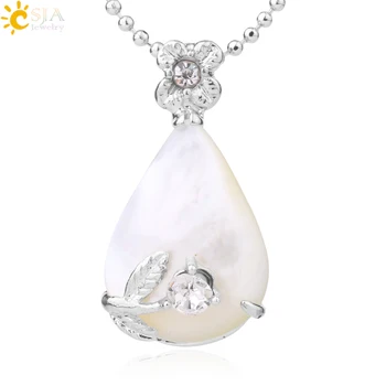 

CSJA White Pearl Shell Pendant Water Drop Bead Natural Shells Flower Rhinestone Charm Pendants Necklace for Women Girl Gift F942