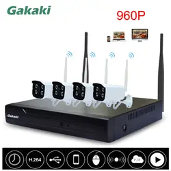 Gakaki 4ch 960 P Wi-Fi NVR комплект Беспроводной IP Камера Системы Беспроводной NVR комплект P2P Открытый ИК Ночное Видение безопасности Wi-Fi CCTV Системы