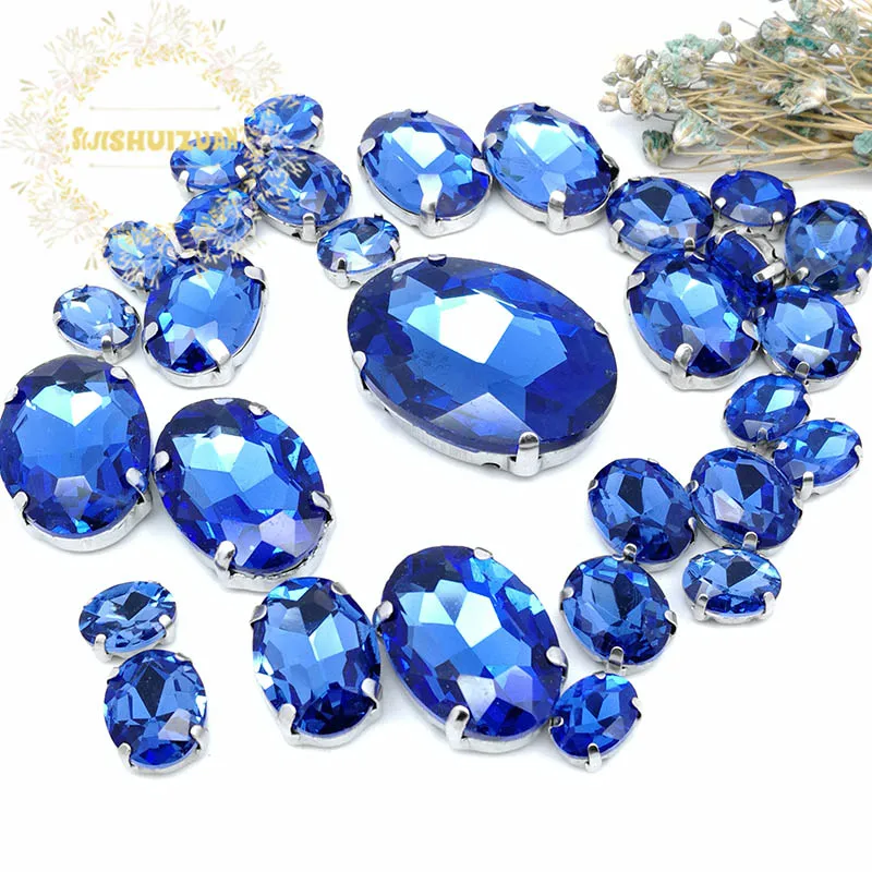 Микс Овальный Размер 21 разных цветов Стекло шитье супер качество плоские стеклянные кристаллы стразы, diy/одежда 30 шт 8 Размер - Цвет: light Sapphire