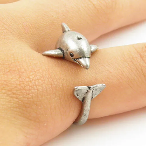 Модные ювелирные изделия дельфин кольцо в форме животного серебряные ювелирные кольца Удобный счастливый Повседневный простой подарочный для мужчин женщин подарок