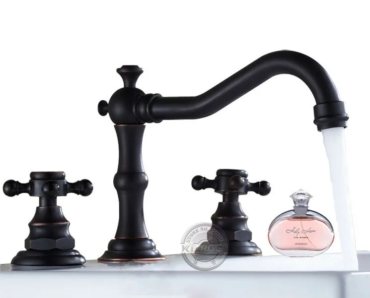 Retro Bathroom Double Handle Faucet Oil Rubbed Bronze Faucet
