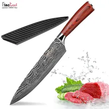 Кухонный нож поварские ножи 8 дюймов японский 7CR17 440C высокоуглеродистая Нержавеющая сталь шлифовальный лазерный узор нож для овощей Santoku