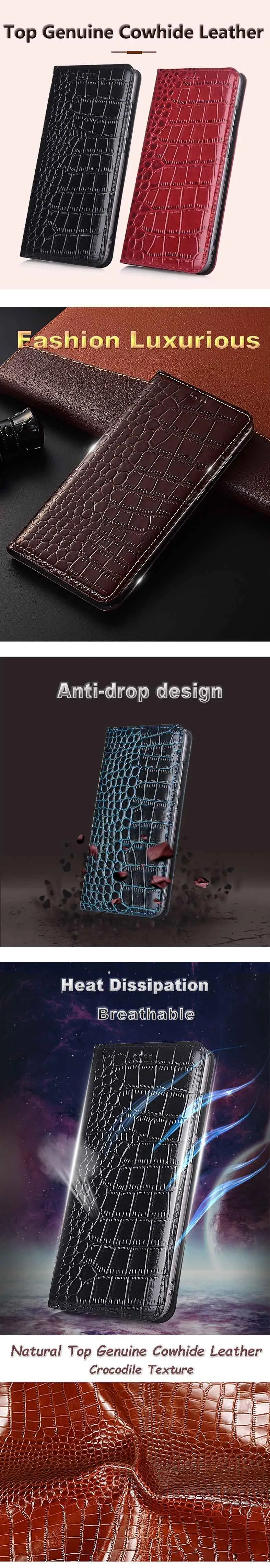 Couro de Vaca para Htc Tampa do Suporte Case de Telefone Case Genuíno m 9 Flip Crocodile Grain Top One m9 2 Estojos dobráveis