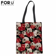 FORUDESIGNS складные сумки череп Цветочный Принт Холст сумка Женская супермаркет Ткань сумка для девочек-подростков ежедневно льняной мешок