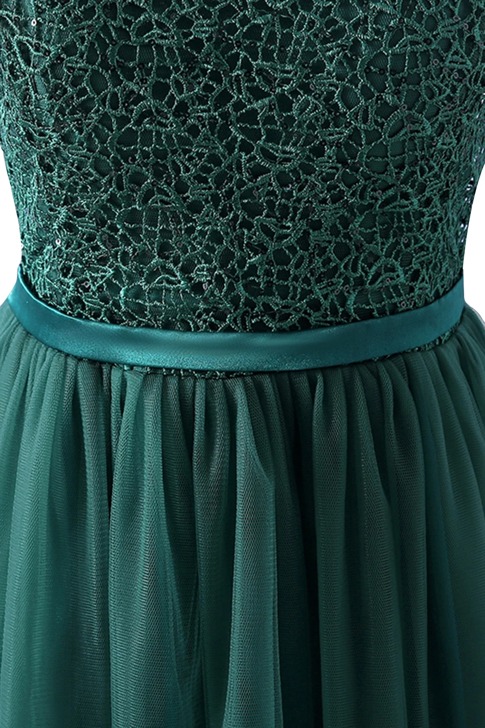 Элегантный темно-зеленые кружева вечернее платье г. пикантные прозрачные сзади тюлевые вечерние платья с поясом Vestido de Festa