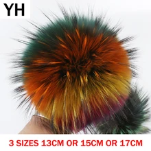 Прекрасные цветные помпоны из натурального меха енота, 3 размера, помпоны из натурального меха енота, стиль Batton, мяч из натурального меха енота