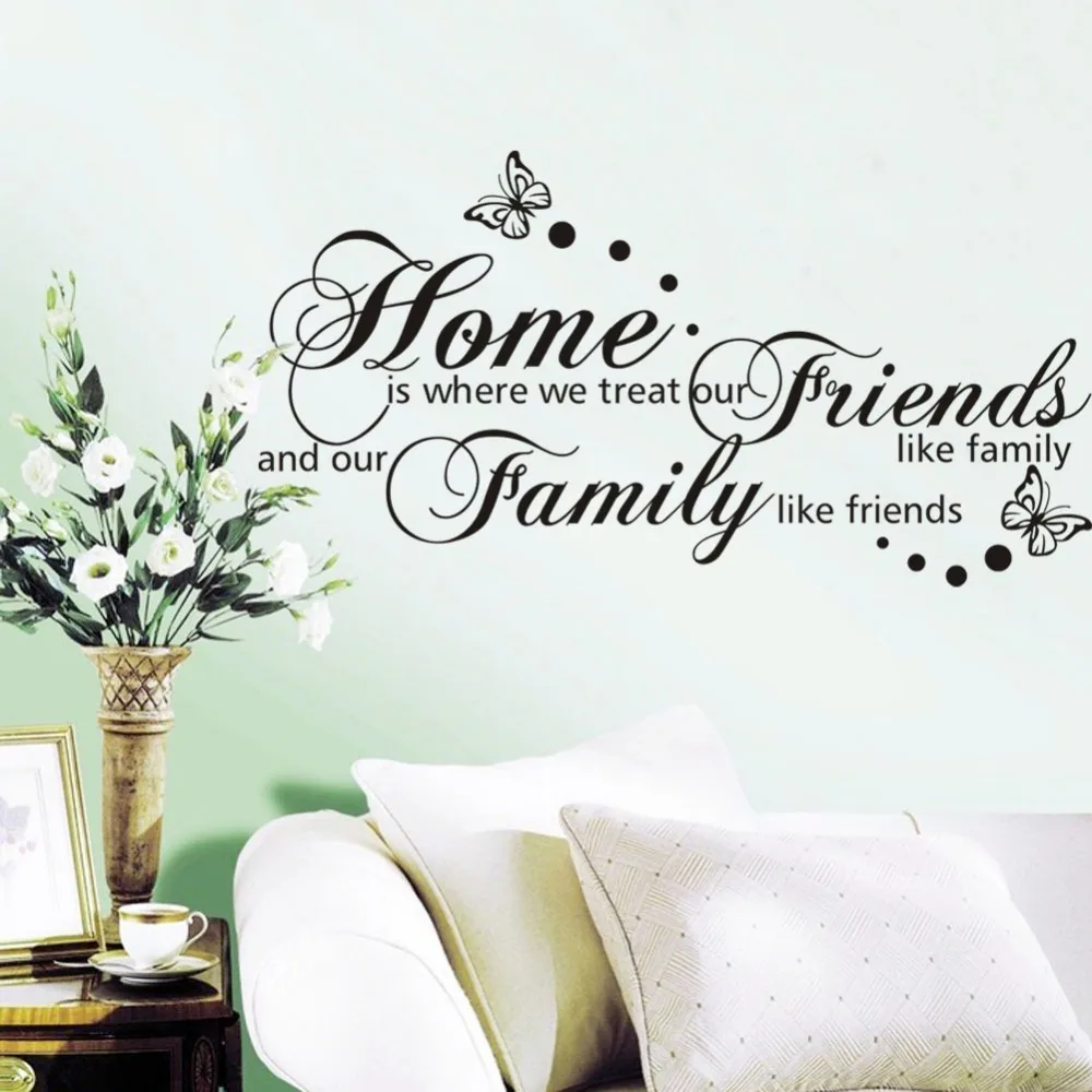 Us 567 14 Offneue 56107 Cm Zuhause Ist Wo Wir Behandeln Freunde Wie Familie Englisch Sprüche Zitat Schmetterling Pvc Wandaufkleber 8149 Drop