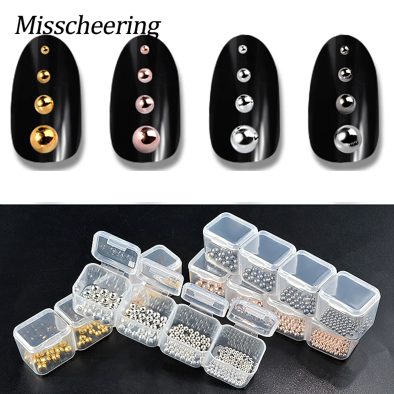 

1 Pack Metal Steel Beads Nail Art Decoration Gold Silver Black Charm Nail Caviar Studs Mixed Size 3D DIY Manicure Accessories