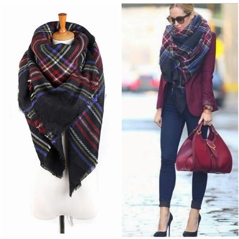 

140*140cm Unisex Women Men Warm Blanket Large Oversized Tartan Scarf Wrap Shawl Bufandas Plaid Cozy Checked Pashmina Scarves