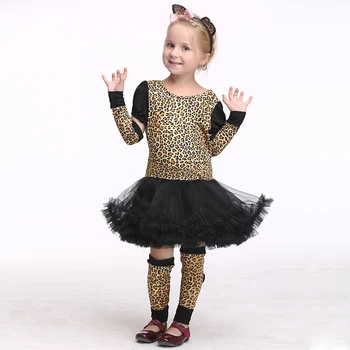 

EK159 Children's Halloween Europe and America Play Cosplay Clothes Girl Leopard Print Cartoon Costumes Suit