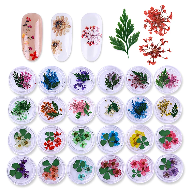 

1 Box Colorful Real Nail Dried Flower Clover Leaf Preserved Flower 3D Manicure Nail Art Decoration