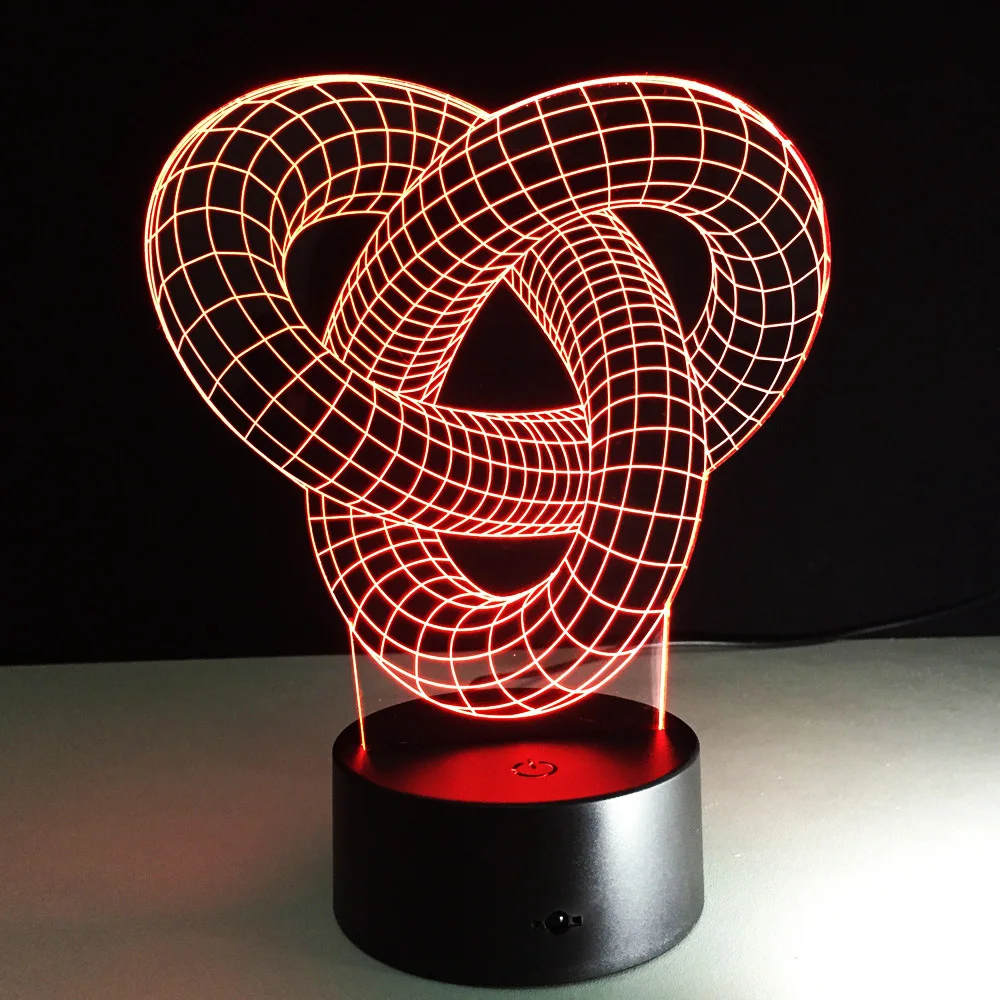 Художественный абстракция петли узел современные 3D USB ночник красочные светодиодный стол лампа для дома Спальня Свадебные украшения