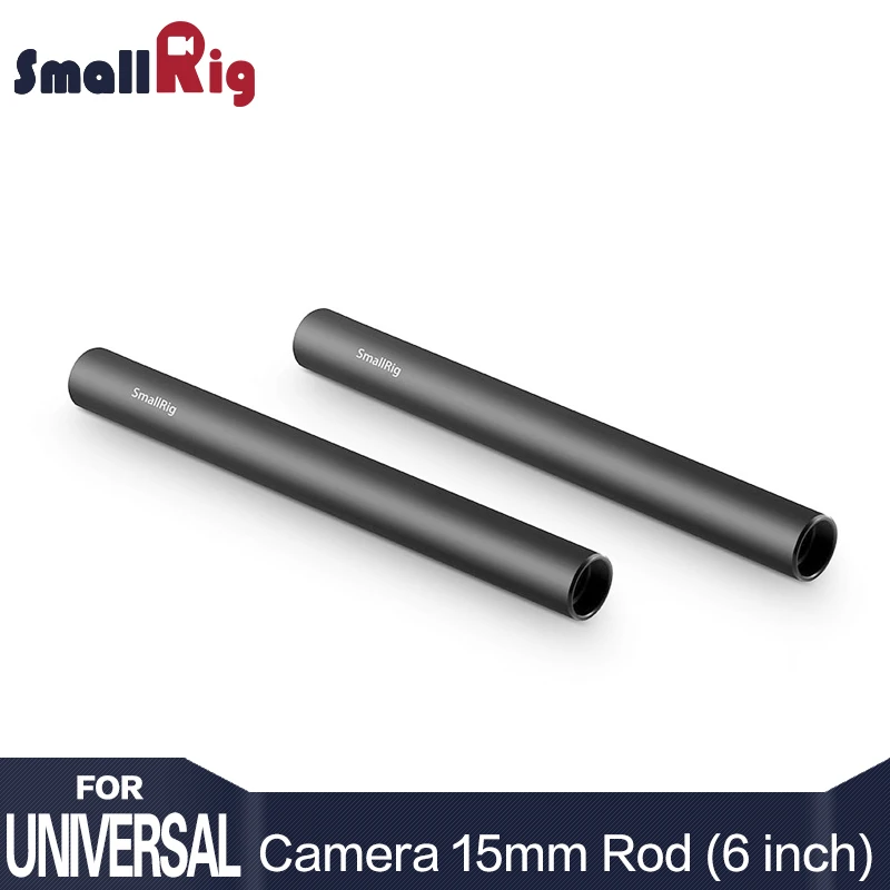 SmallRig 15mm Aluminum Alloy Camera Rail Rod System with M12 Female / Inner Thread 15cm 6 Inch Long - 1050 (Pack of 2)