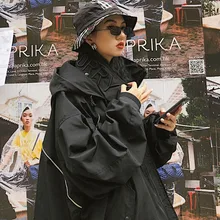 Дизайн письмо вышивка красивый с капюшоном двойной воротник спереди короткий сзади длинное пальто BF куртки женская одежда