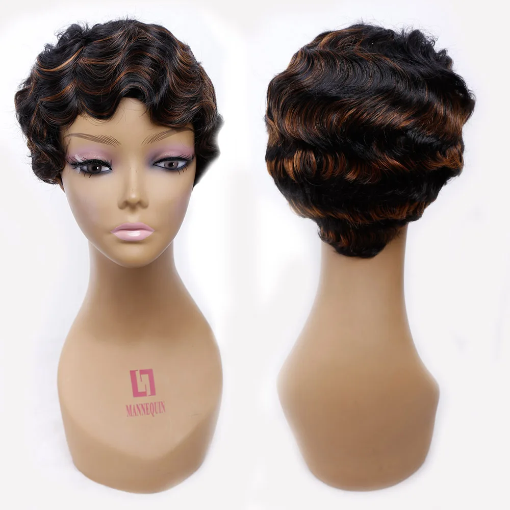 Амир палец волны парик синтетические волосы термостойкие короткие парики для афро-американских женщин косплей парик - Цвет: 1B/30HL