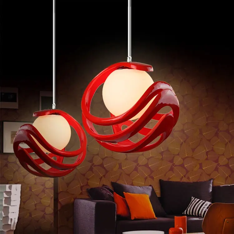 

Modern resin pendant lamps desserts clothing coffee bars restaurants balcony hollow works red and white pendant light ZA81010