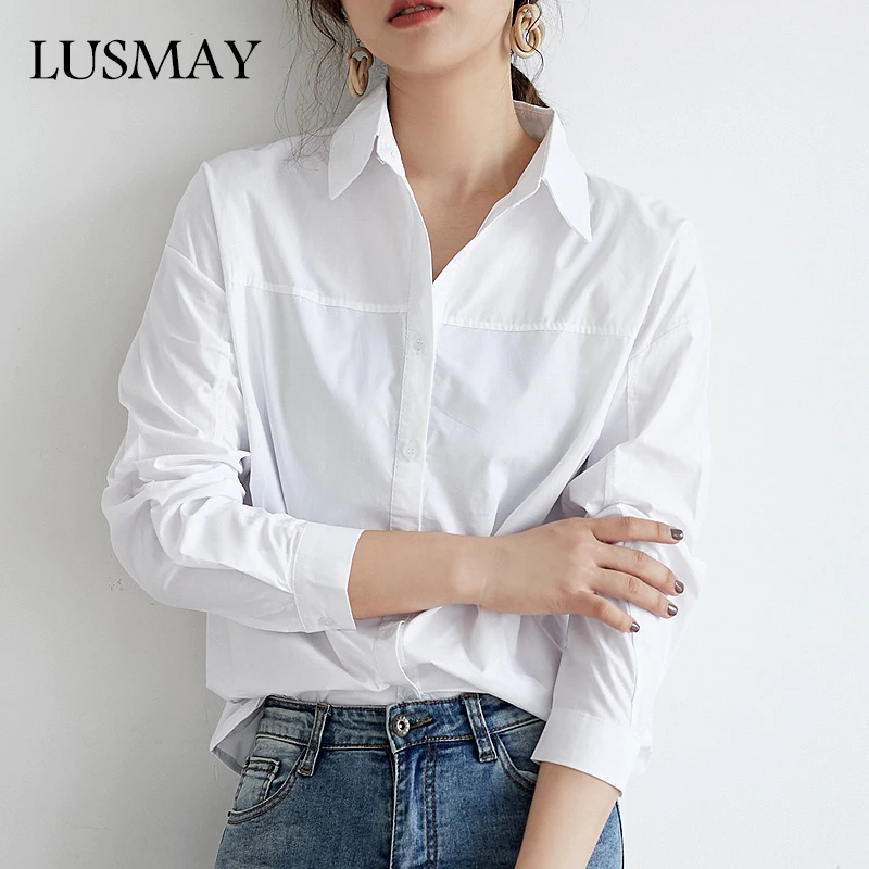 

Womens Cotton Casual Shirts 2019 New Solid Color Casual Long Sleeve Streetwear Loose Wild Tops And Blouses Women Clothing