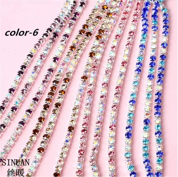 

SINUAN Rhinestone Chain 10Yards Sew-On Glass Crystal Tape Colored Decorative Stones Multi-Colored Glass Rhinestone Crafts